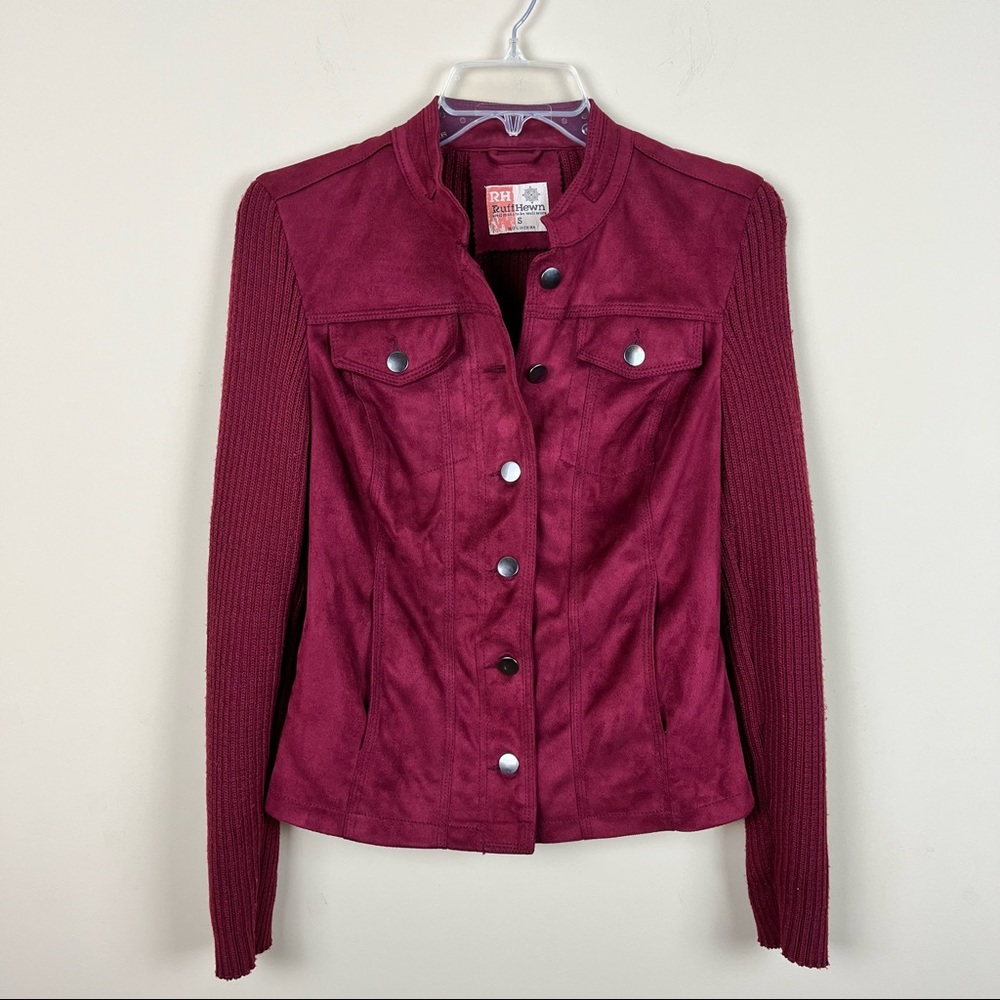 Ruff Hewn Cranberry Faux Suede and Sweater Knit Jacket